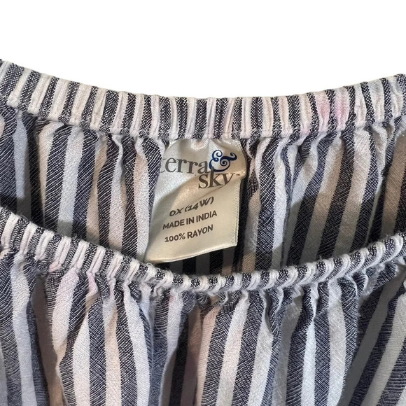 Terra & Sky Striped Blouse Size 0X Elastic Neckline 3/4 Bell Sleeves Lightweight - Picture 9 of 9